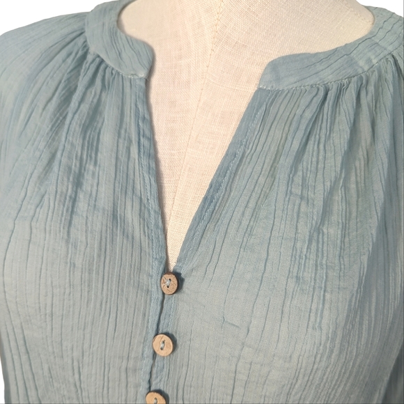 Free People Freya Crinkle Gauze Texture Button Long Sleeve Sheer Blouse Medium - Picture 7 of 10